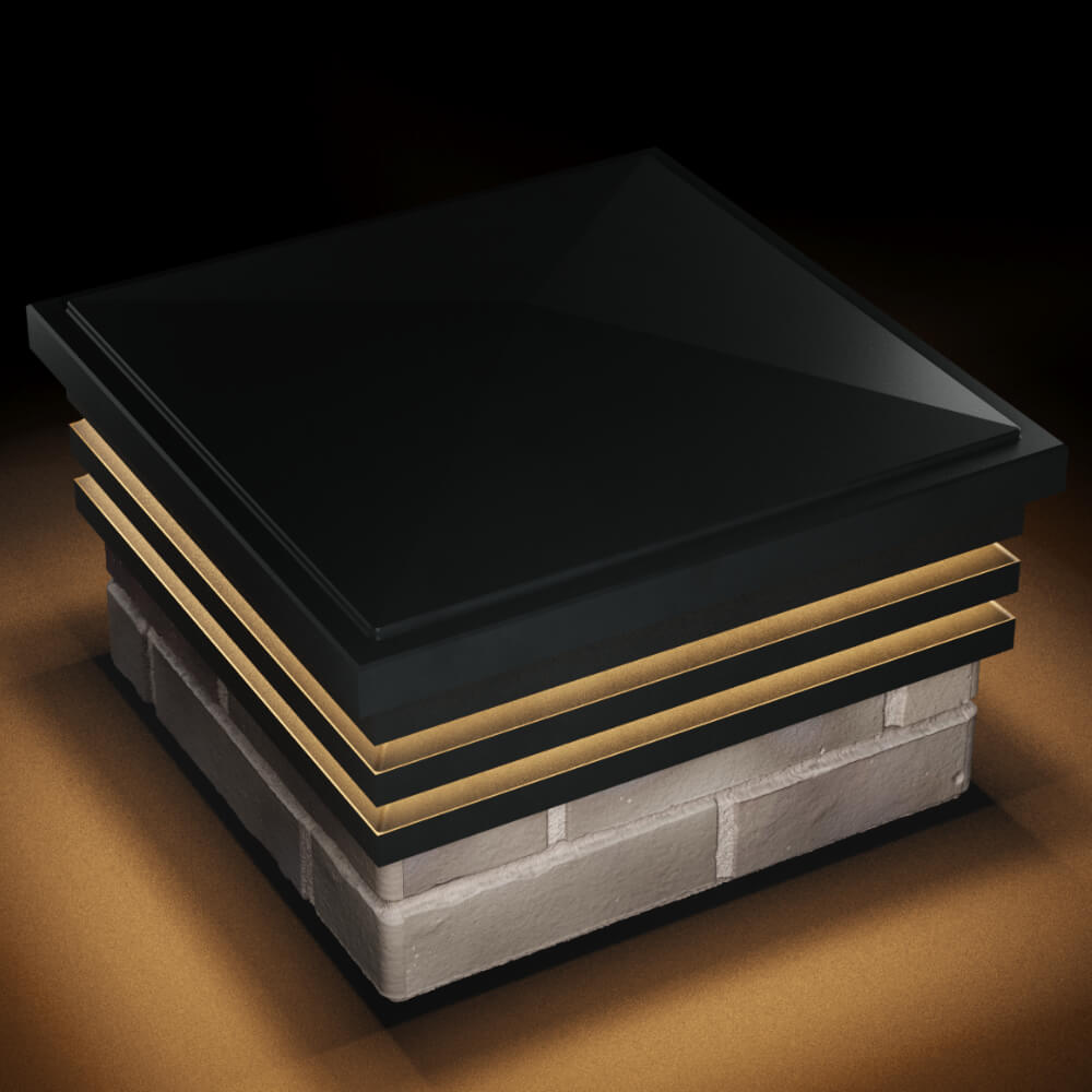 Колпак Zking Бона ХайТек Черный на столб 1.5х1.5 кирпича (385х385мм) с подсветкой в Иваново фото