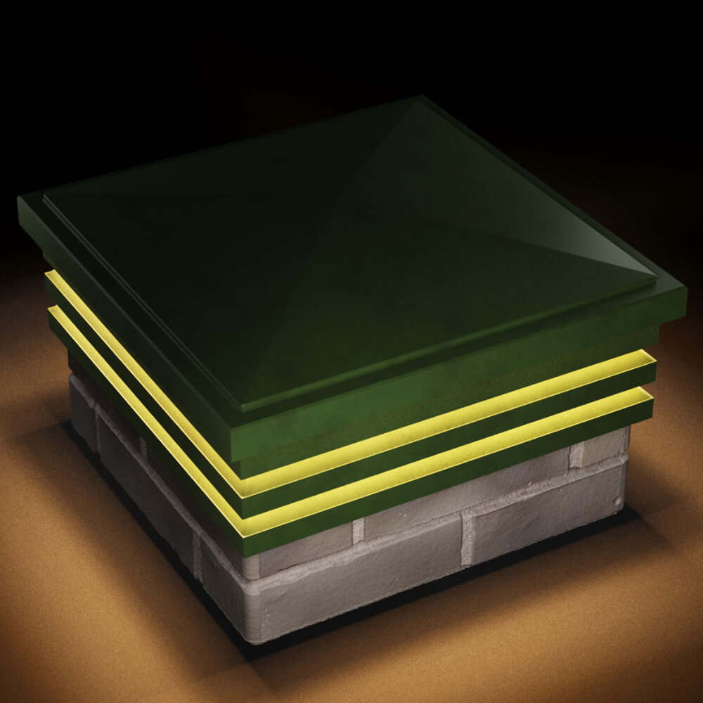 Колпак Zking Бона ХайТек Зеленый на столб 1.5х1.5 кирпича (385х385мм) с подсветкой в Иваново фото