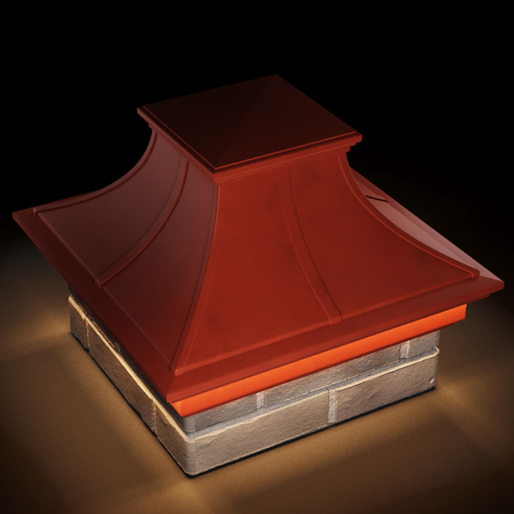 Колпак Zking Монблан Премиум Красный на столб 1.5х1.5 кирпича (385х385мм) с подсветкой в Иваново фото