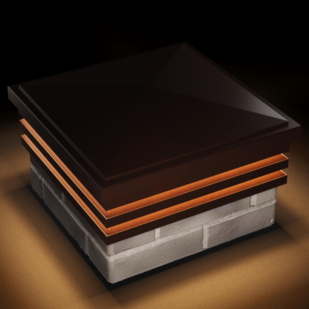 Колпак Zking Бона ХайТек Коричневый на столб 1.5х1.5 кирпича (385х385мм) с подсветкой в Иваново фото