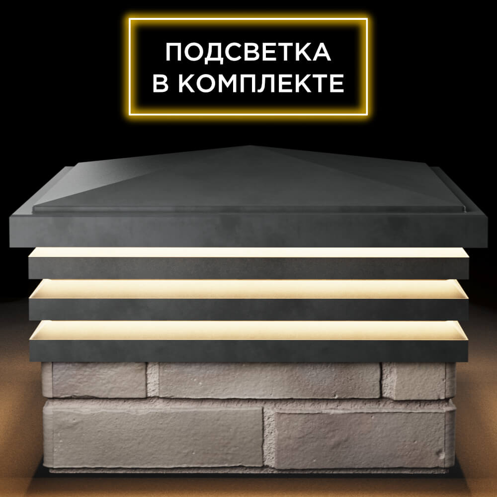 Колпак Zking Бона ХайТек Серый на столб 1.5х1.5 кирпича (385х385мм) с подсветкой Иваново фото