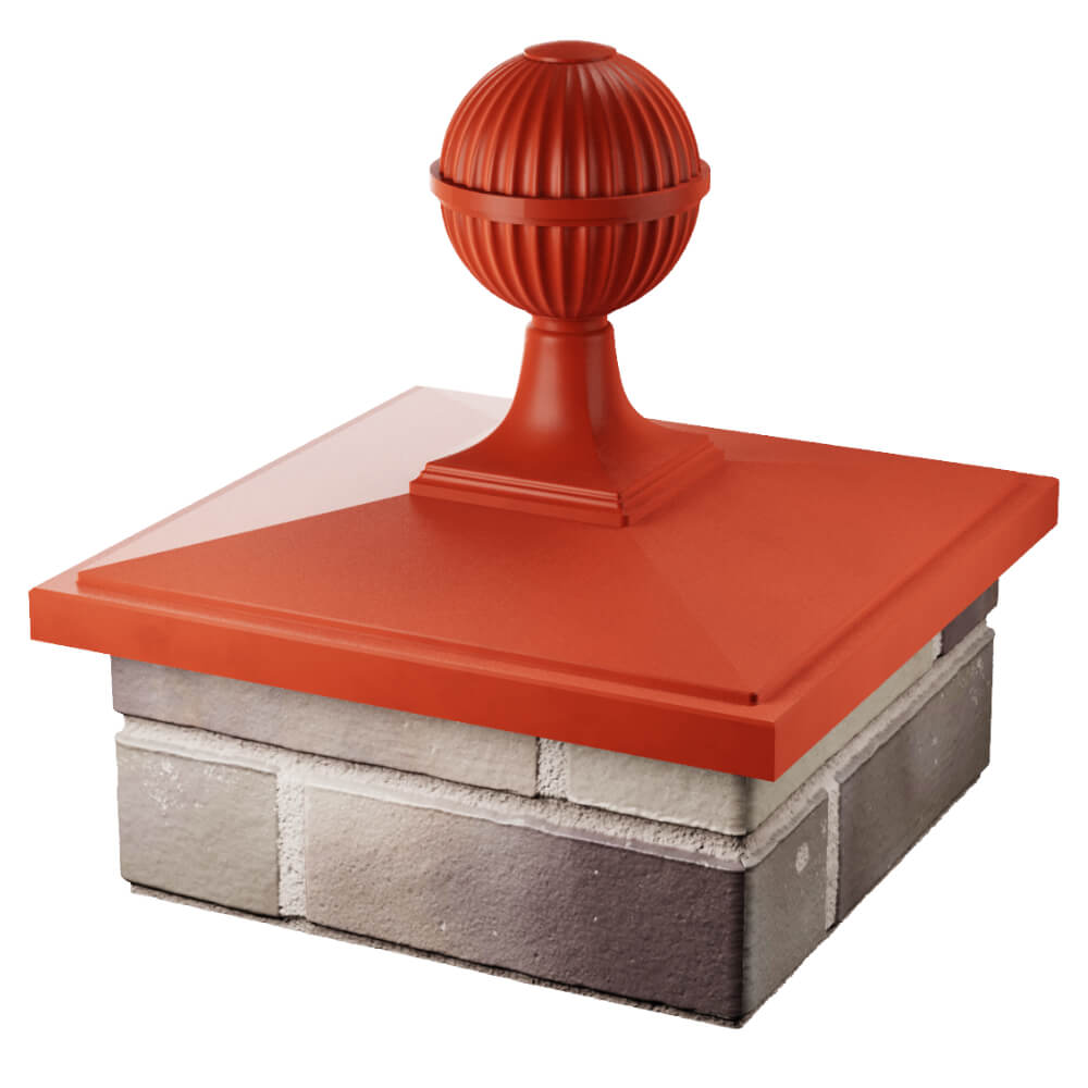 Колпак Zking БонаМоно Красный с шаром на столб 1.5х1.5 кирпича (385х385, 400х400мм) в сборе в Иваново фото