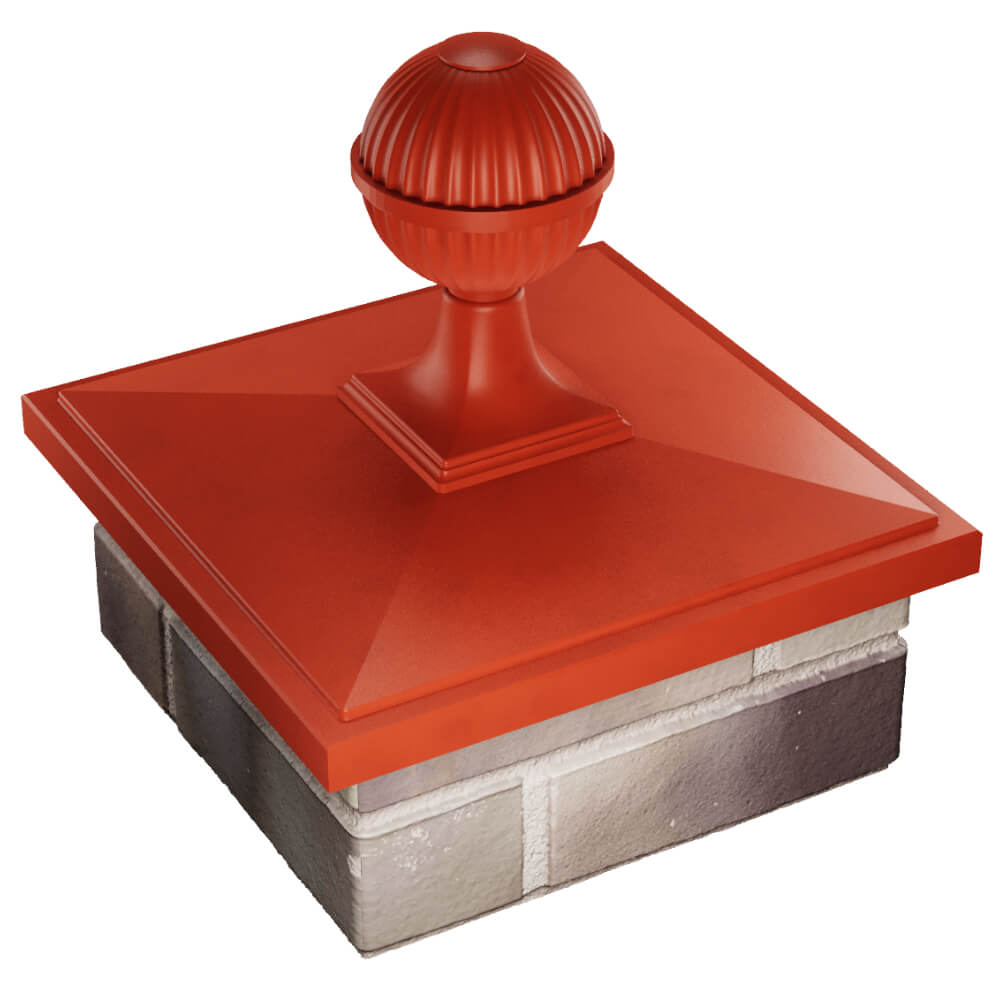 Колпак Zking БонаМоно Красный с шаром на столб 1.5х1.5 кирпича (385х385, 400х400мм) в сборе в Иваново фото